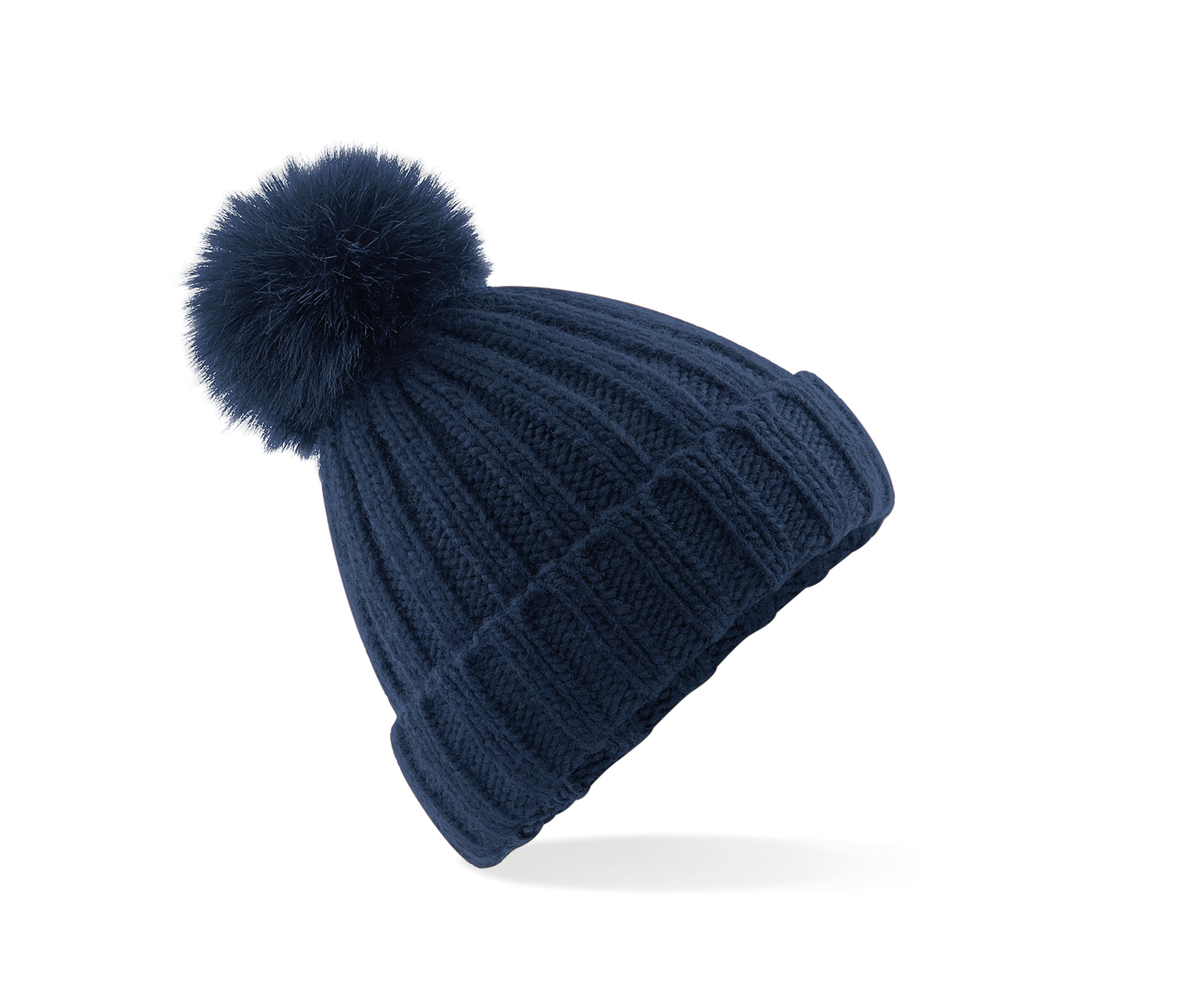 VERBIER FAUX FUR POP POM CHUNKY BEANIE